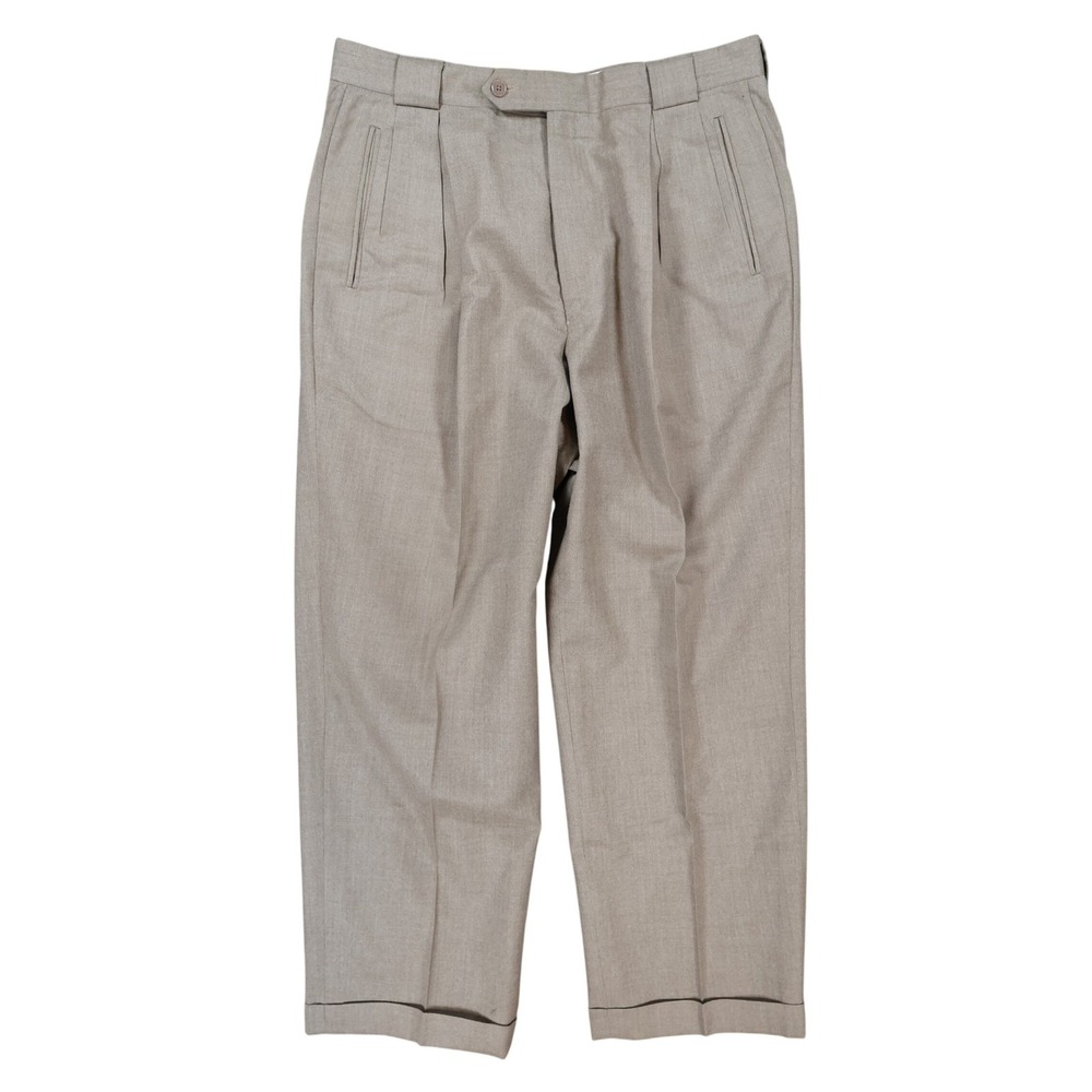 Tallia Uomo Dress Pants‎ Mens 34R Tan Wool Pleated Cuffed Slacks Trousers